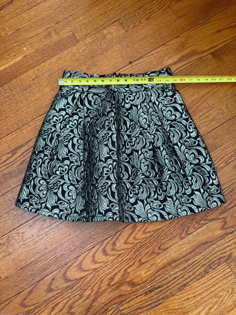 Black and Silver Floral Jacquard A-Line Skirt